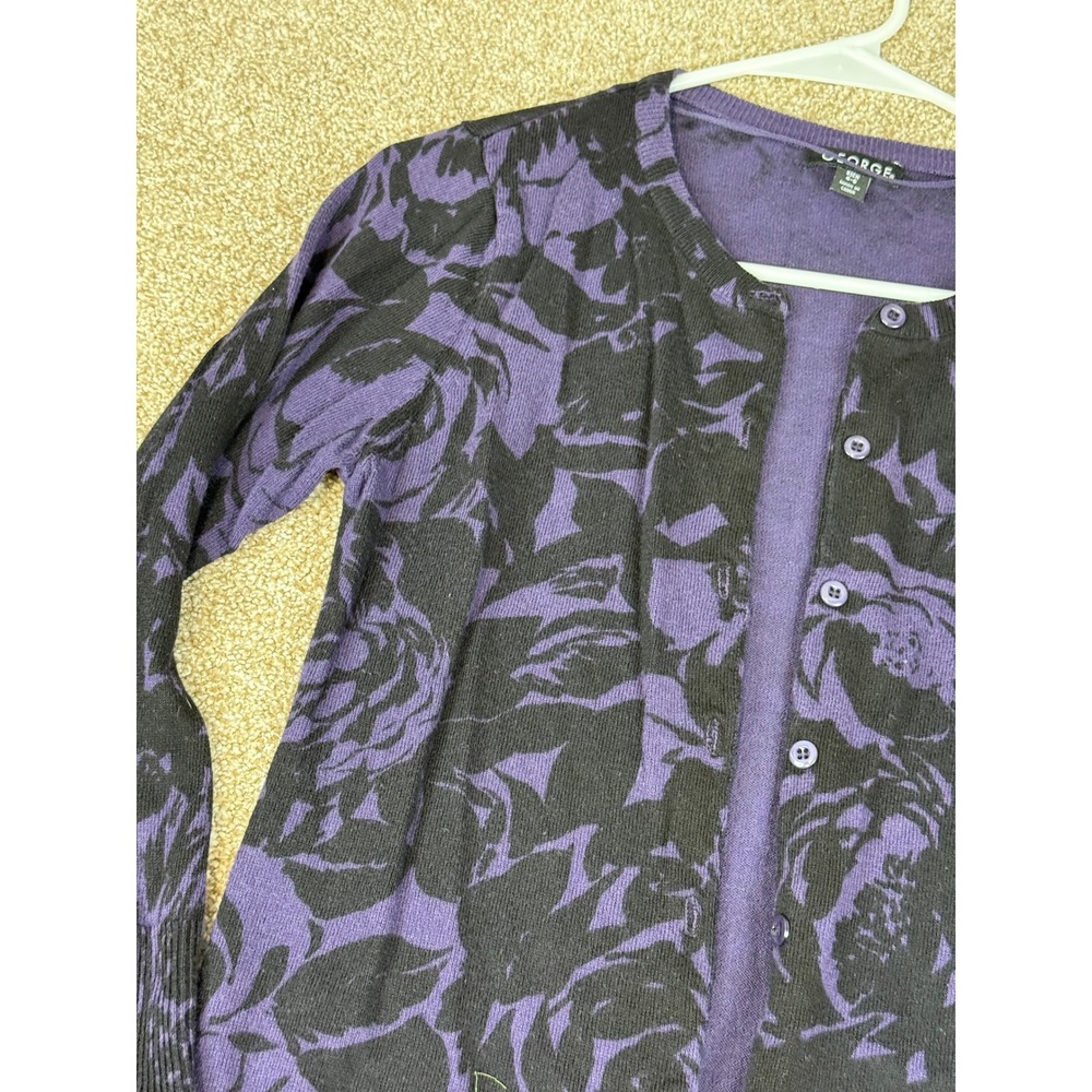 George Womens Purple Black Floral Rose Cardigan‎ Sweater S Goth Whimsigoth